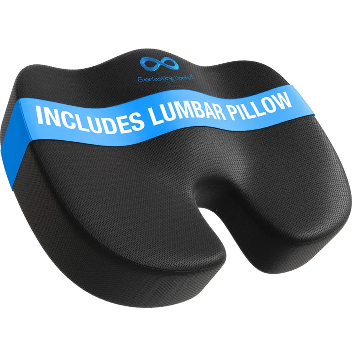Everlasting Comfort Doctor Recommended Memory Foam Seat Cushion with Lumbar Support, Large Black Airflow | 43.2cm (17in) x 33.5cm (13.2in) - main product image