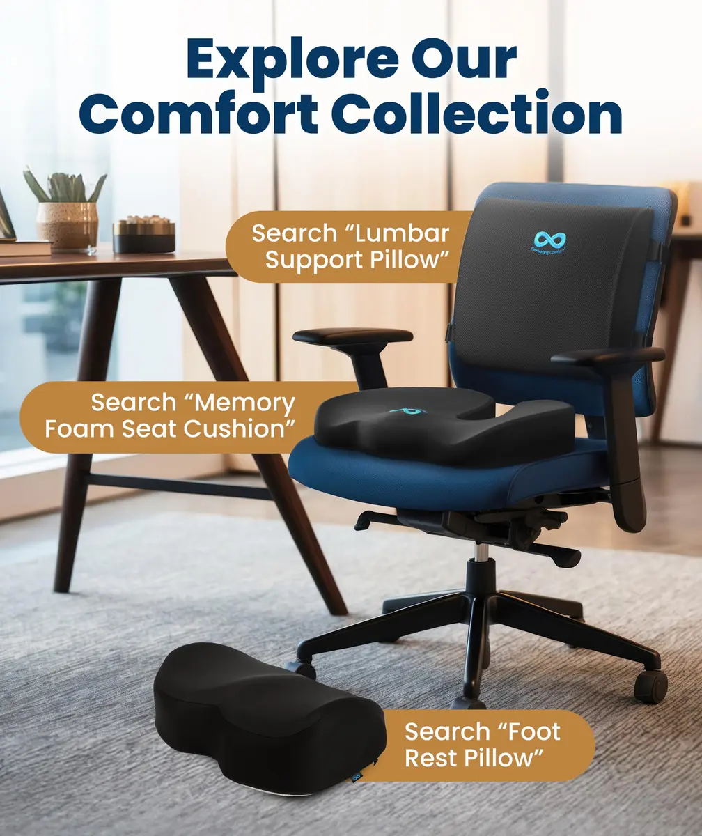 Everlasting Comfort Doctor Recommended Memory Foam Seat Cushion with Lumbar Support, Large Black Airflow | 43.2cm (17in) x 33.5cm (13.2in) - view 8