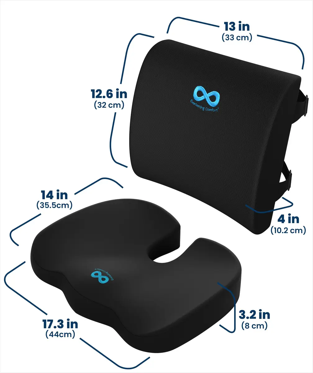 Everlasting Comfort Doctor Recommended Memory Foam Seat Cushion with Lumbar Support, Large Black Airflow | 43.2cm (17in) x 33.5cm (13.2in) - view 9
