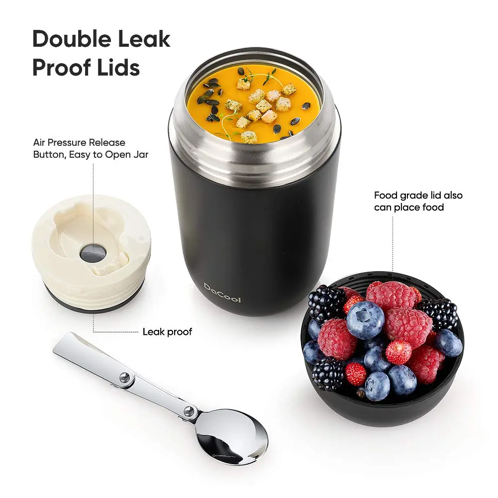 DaCool 24 oz Insulated Food Jar for Hot & Cold Food | Leakproof Stainless Steel Lunch Container - view 2