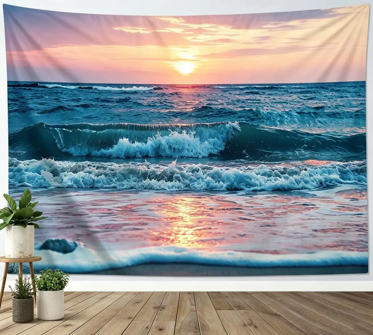 IcosaMro Ocean Tapestry Wall Hanging | Sea Beach Wave Sun Cloud Landscape Nature Wall Art 60x82.7 Blue - main product image