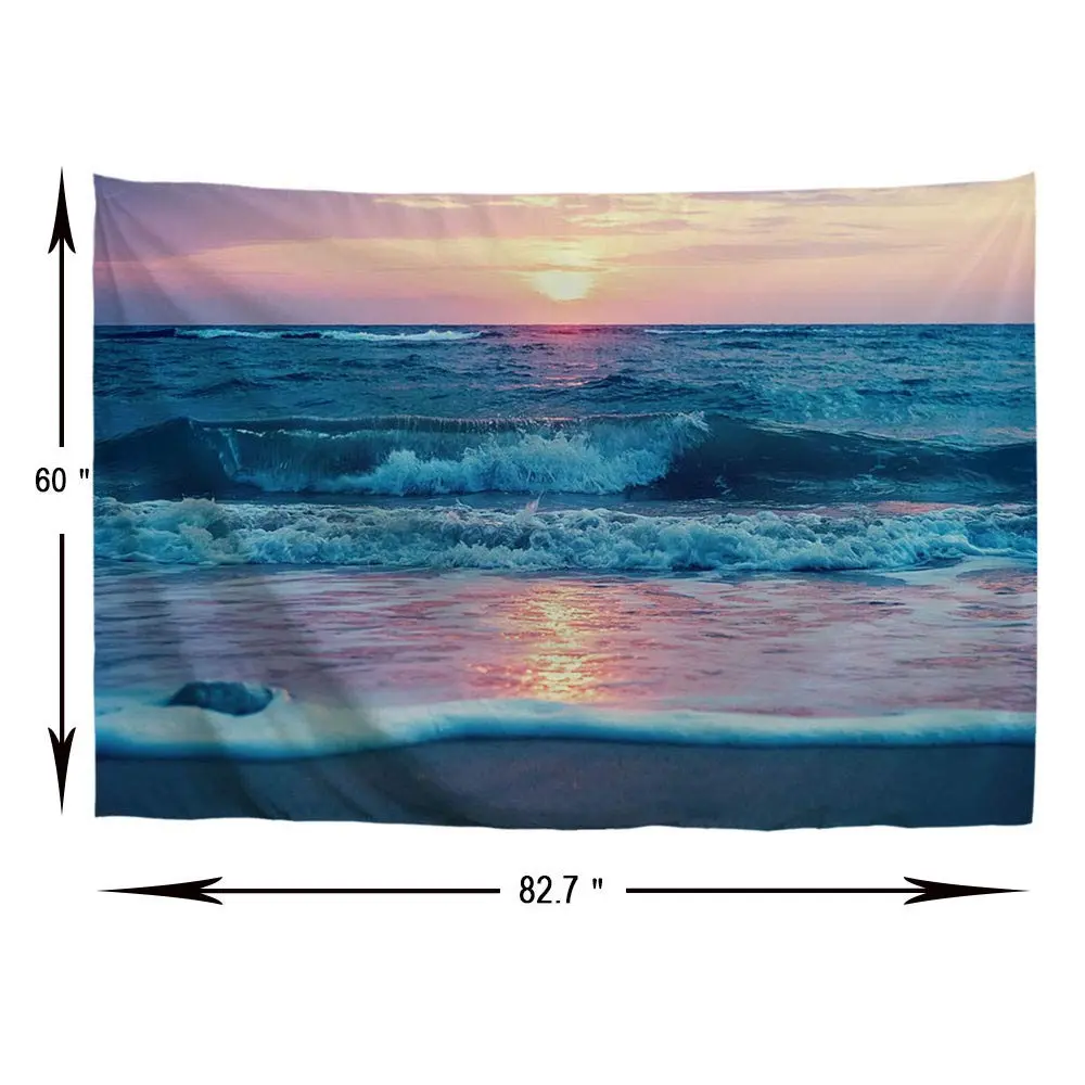 IcosaMro Ocean Tapestry Wall Hanging | Sea Beach Wave Sun Cloud Landscape Nature Wall Art 60x82.7 Blue - view 8