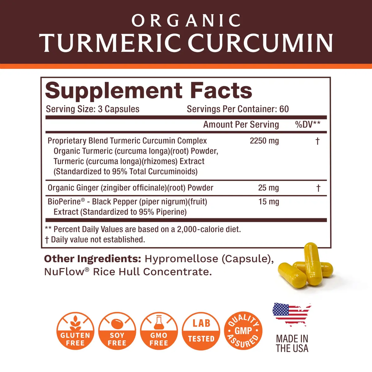 Life's Fortune Organic Turmeric Curcumin with Black Pepper and Ginger | Extra Strength Supplement for Joint & Immune Support, 180 Cap - 2250mg - view 6