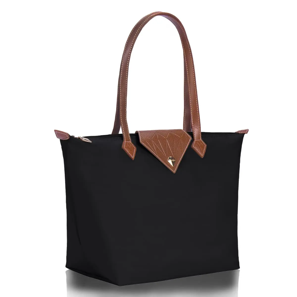 BOJLY Women Tote Bag, Stylish Waterproof Nylon Ladies Shoulder Bag, Folding Beach Travel Bag for Work, Shopping, Black Large (31 x 28.5 x 18.5 cm / 12.2 x 11.2 x 7.28 in) - view 4