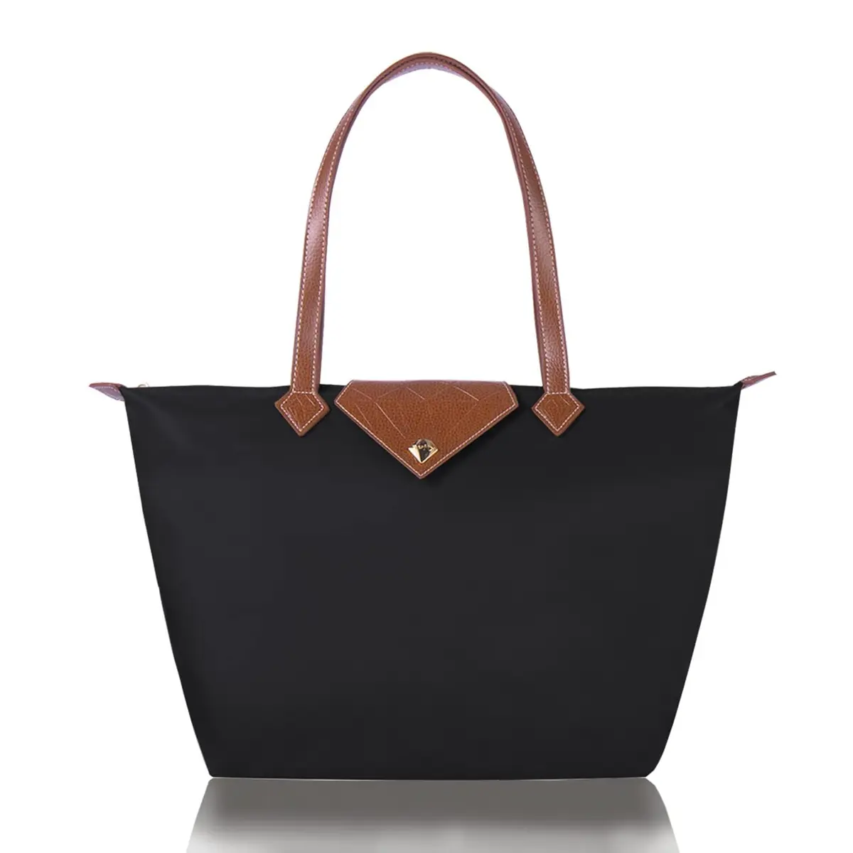 BOJLY Women Tote Bag, Stylish Waterproof Nylon Ladies Shoulder Bag, Folding Beach Travel Bag for Work, Shopping, Black Large (31 x 28.5 x 18.5 cm / 12.2 x 11.2 x 7.28 in) - main product image