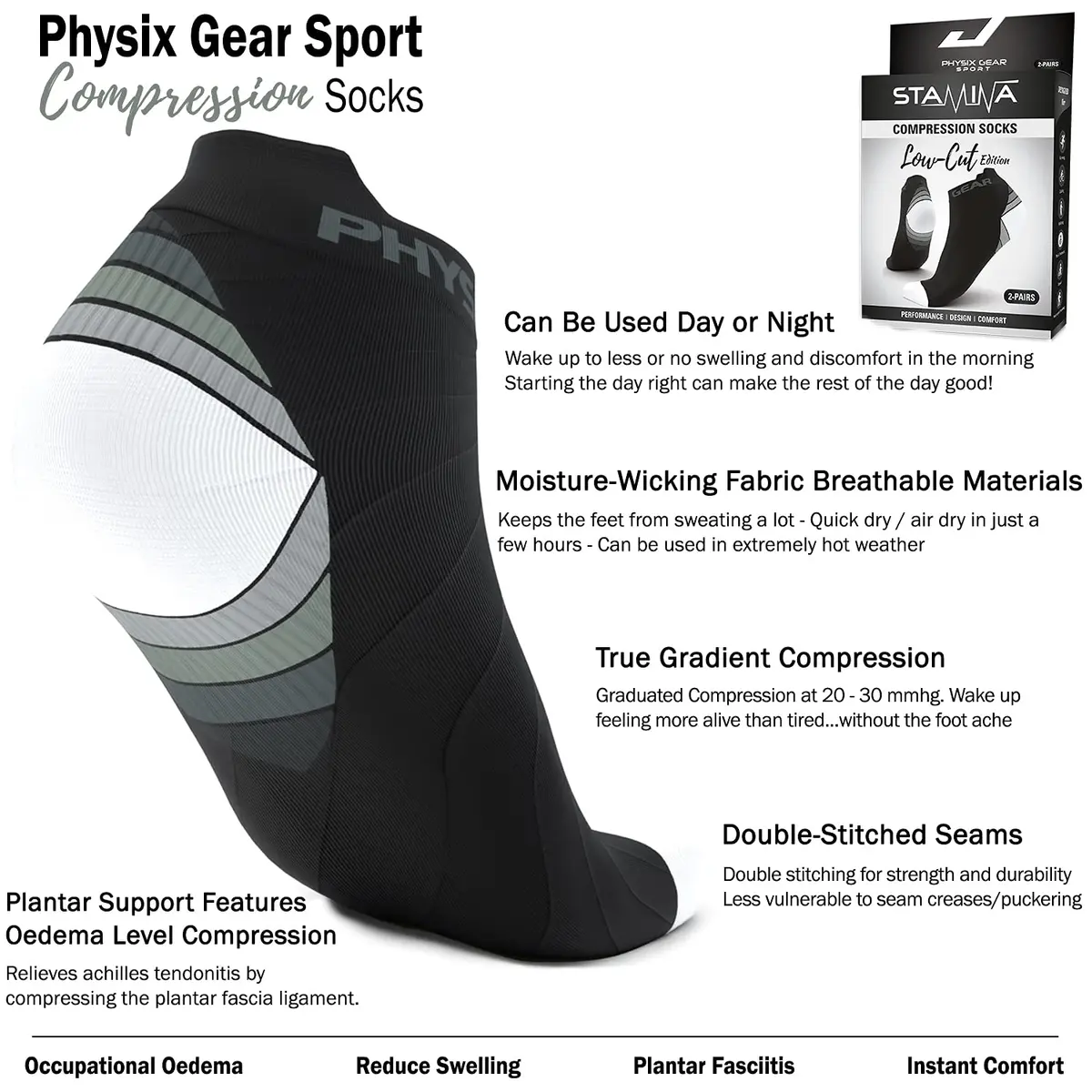 Physix Gear Short Compression Socks for Men & Women - Low Support Ankle Socks, Breathable, Seamless, Ideal for Running & Swelling, L/XL - view 3