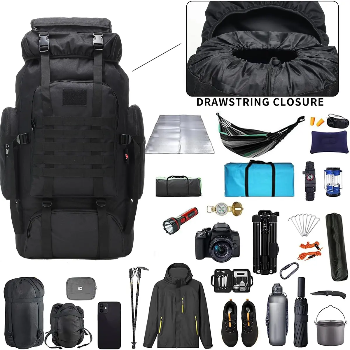 W WINTMING 70L Hiking Backpack for Men | Water-Resistant 900D Oxford, MOLLE System, Breathable Comfort - view 4