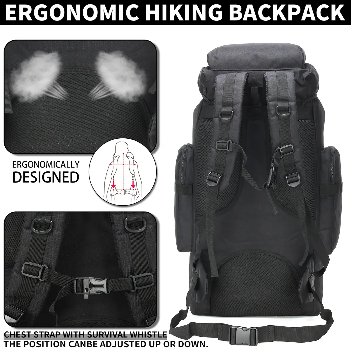 W WINTMING 70L Hiking Backpack for Men | Water-Resistant 900D Oxford, MOLLE System, Breathable Comfort - view 5