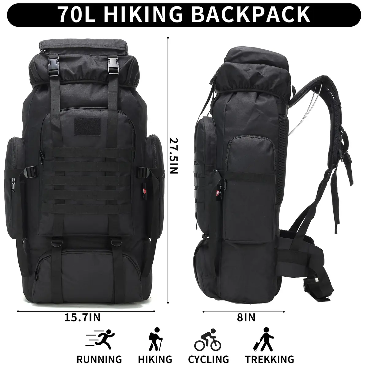 W WINTMING 70L Hiking Backpack for Men | Water-Resistant 900D Oxford, MOLLE System, Breathable Comfort - view 2