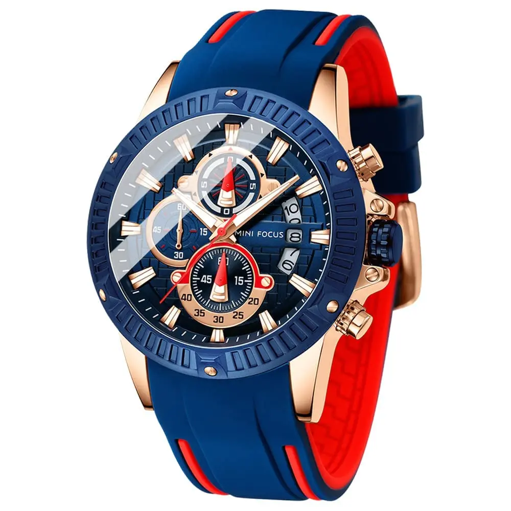 MF MINI FOCUS Men's Chronograph Watch 46mm (1.81 in) | Sport Analog Quartz with Silicone Strap - main product image