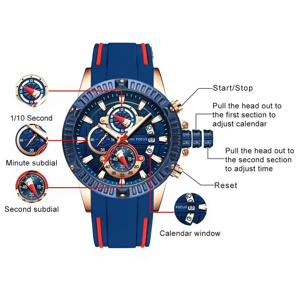 MF MINI FOCUS Men's Chronograph Watch 46mm (1.81 in) | Sport Analog Quartz with Silicone Strap - view 5