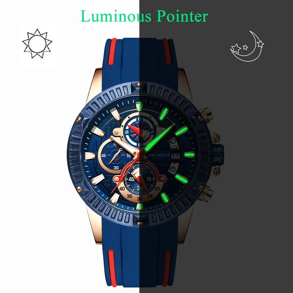 MF MINI FOCUS Men's Chronograph Watch 46mm (1.81 in) | Sport Analog Quartz with Silicone Strap - view 6