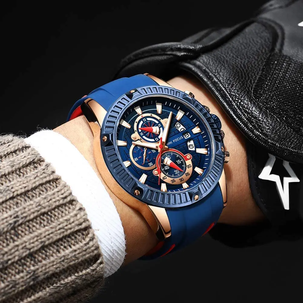 MF MINI FOCUS Men's Chronograph Watch 46mm (1.81 in) | Sport Analog Quartz with Silicone Strap - view 2