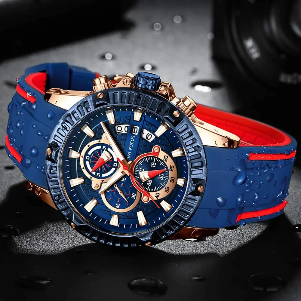 MF MINI FOCUS Men's Chronograph Watch 46mm (1.81 in) | Sport Analog Quartz with Silicone Strap - view 3