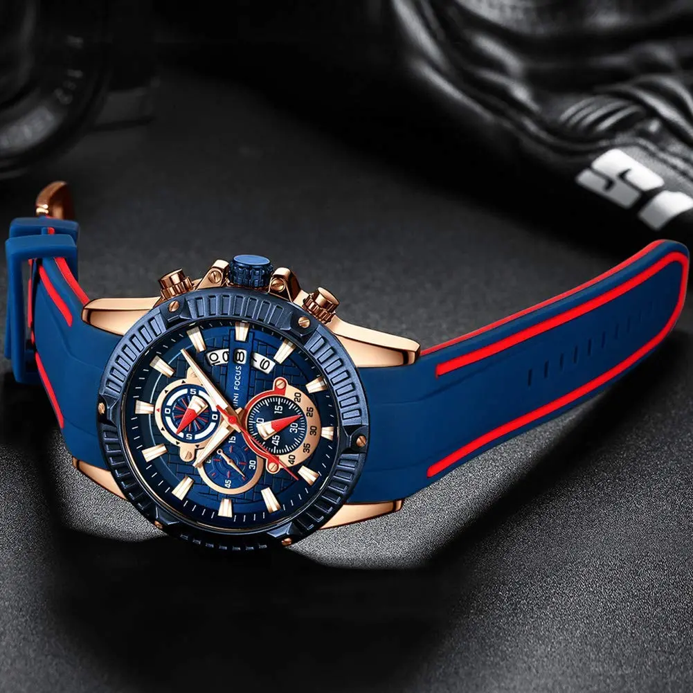 MF MINI FOCUS Men's Chronograph Watch 46mm (1.81 in) | Sport Analog Quartz with Silicone Strap - view 4