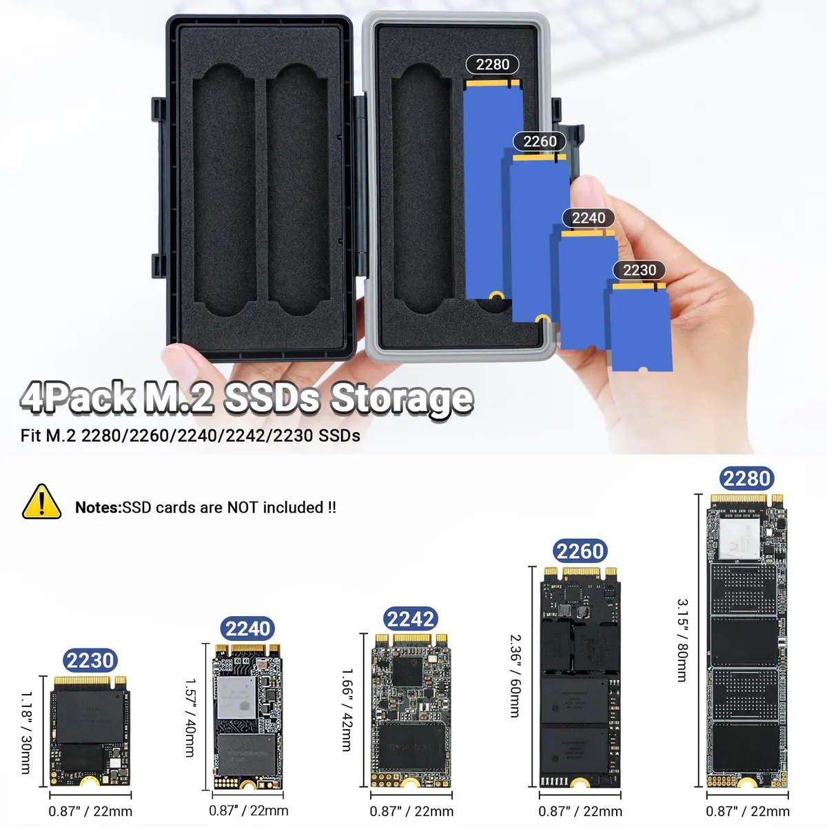 JJC M.2 NVMe SSD Storage Case Holder Box for 4x 2280/2260/2242/2230 SSDs | Water-Resistant, Anti-Shock, Dustproof - view 4