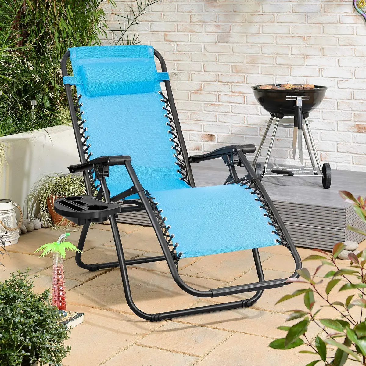 Flamaker Blue Zero Gravity Lounge Chair | Adjustable Outdoor Folding Recliner with Pillow (Blue) - view 5