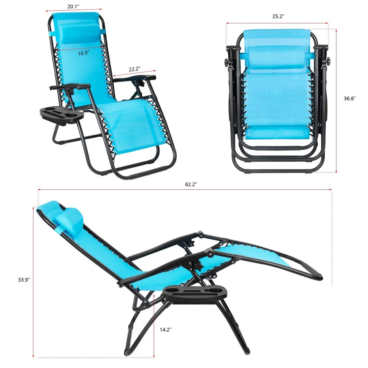 Flamaker Blue Zero Gravity Lounge Chair | Adjustable Outdoor Folding Recliner with Pillow (Blue) - view 7