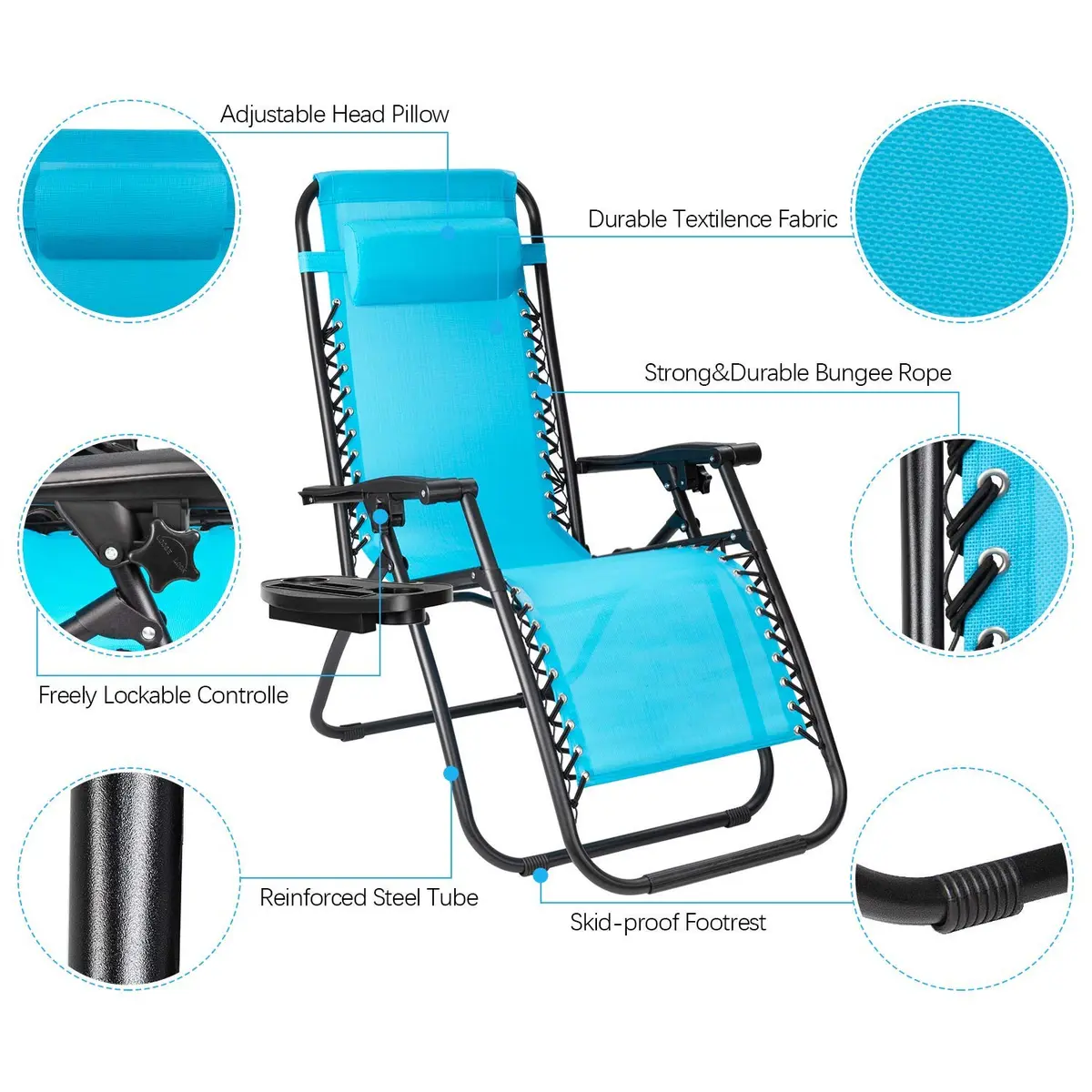 Flamaker Blue Zero Gravity Lounge Chair | Adjustable Outdoor Folding Recliner with Pillow (Blue) - view 3