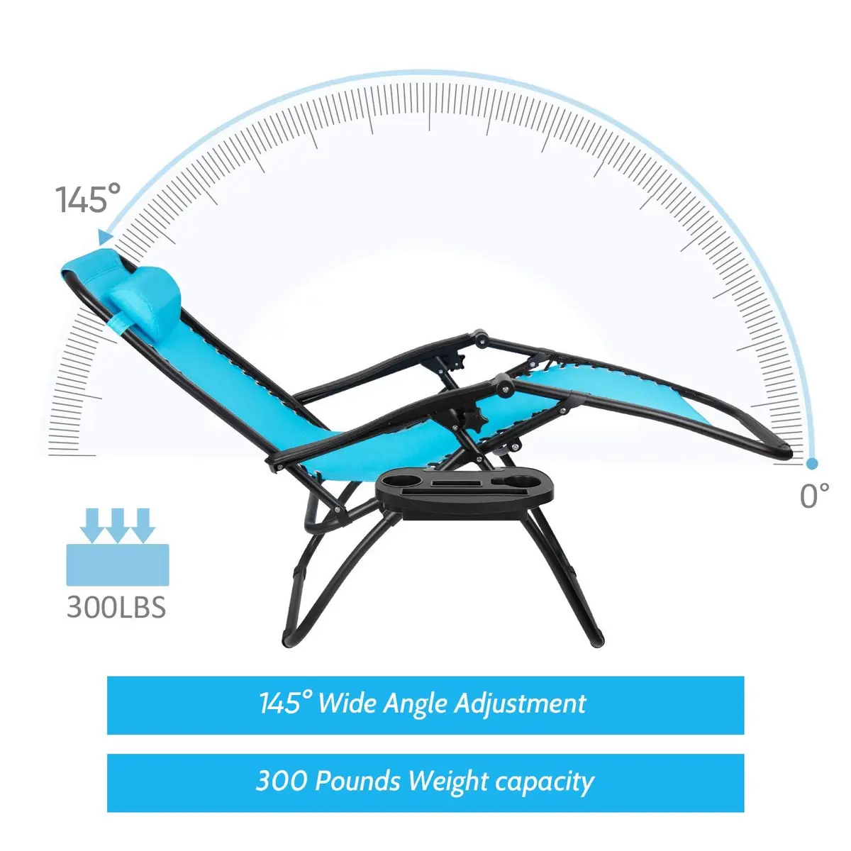 Flamaker Blue Zero Gravity Lounge Chair | Adjustable Outdoor Folding Recliner with Pillow (Blue) - view 4