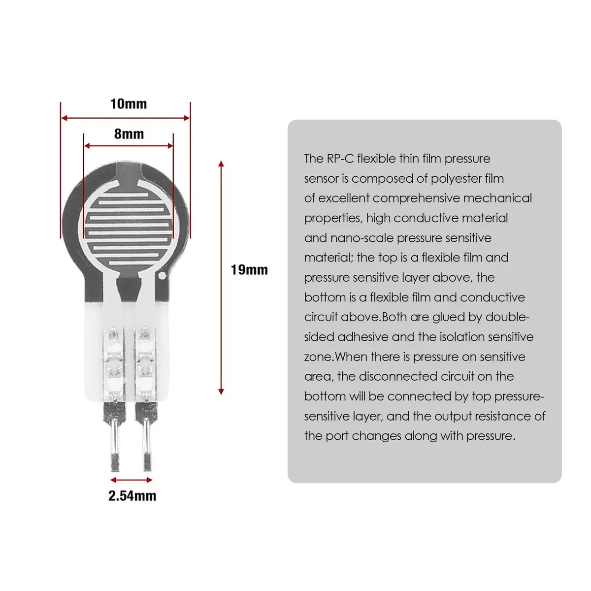 Walfront Pressure Sensor 20g-2Kg | Thin Film Force Sensitive Resistor for Industrial & Medical Use - view 6