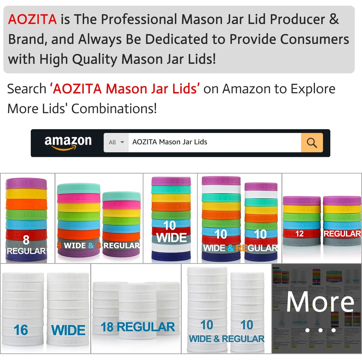 AOZITA Plastic Regular Mouth Mason Jar Lids (18 Pack, 70mm) | Colored Storage Caps for Ball Jars, Leak Proof, Dishwasher Safe - view 5
