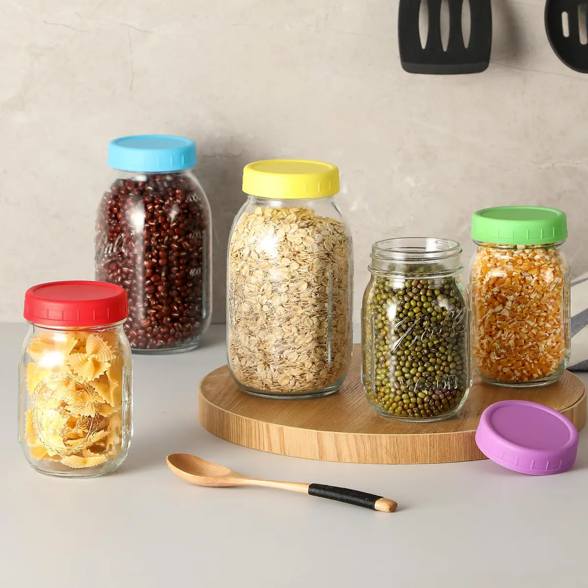 AOZITA Plastic Regular Mouth Mason Jar Lids (18 Pack, 70mm) | Colored Storage Caps for Ball Jars, Leak Proof, Dishwasher Safe - view 6