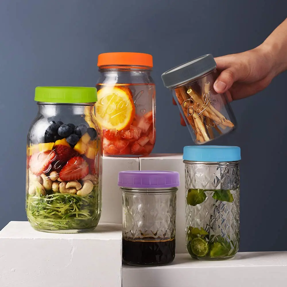 AOZITA Plastic Regular Mouth Mason Jar Lids (18 Pack, 70mm) | Colored Storage Caps for Ball Jars, Leak Proof, Dishwasher Safe - view 9