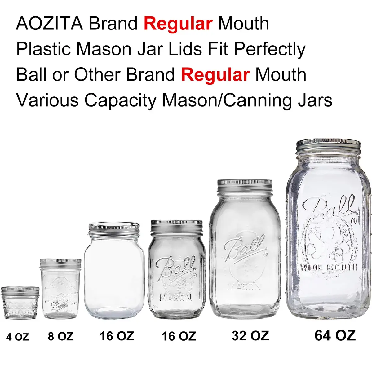 AOZITA Plastic Regular Mouth Mason Jar Lids (18 Pack, 70mm) | Colored Storage Caps for Ball Jars, Leak Proof, Dishwasher Safe - view 3