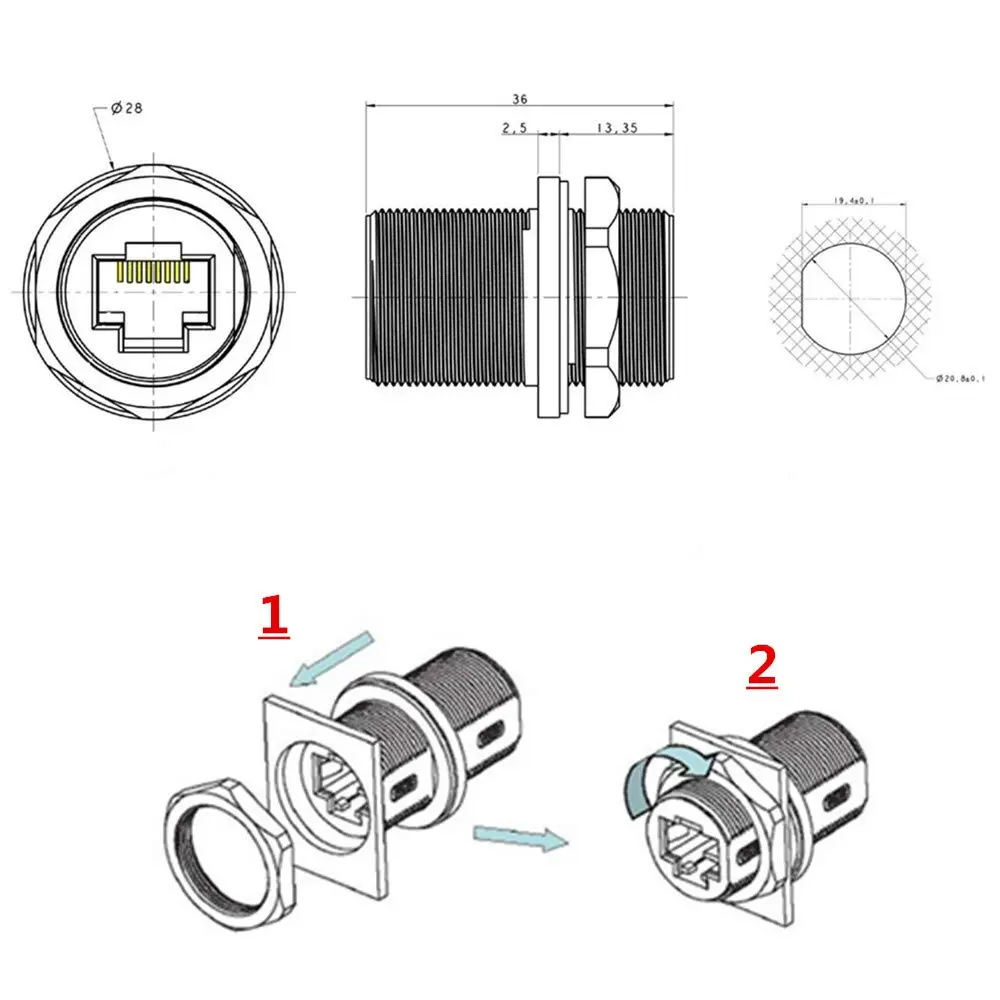 ANMBEST 5PCS Waterproof CAT6 Ethernet Panel Mount RJ45 Connectors | IP67 Dust & Water Resistant - view 6