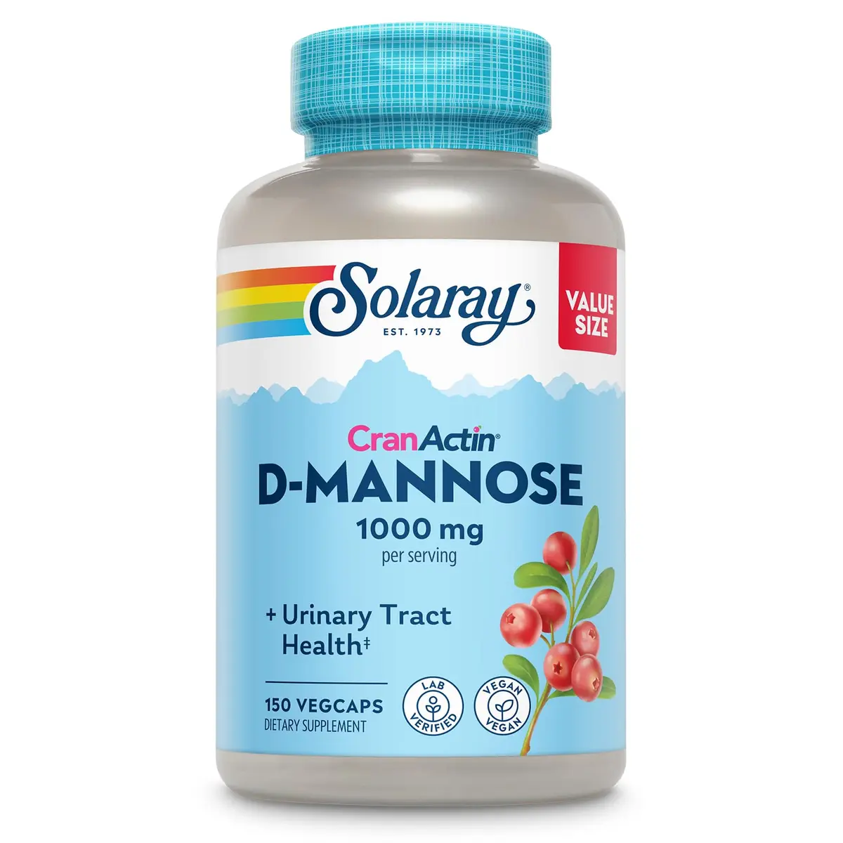 SOLARAY D-Mannose with CranActin Cranberry Supplement 150 Count | Urinary Tract Support & Antioxidant Boost - main product image