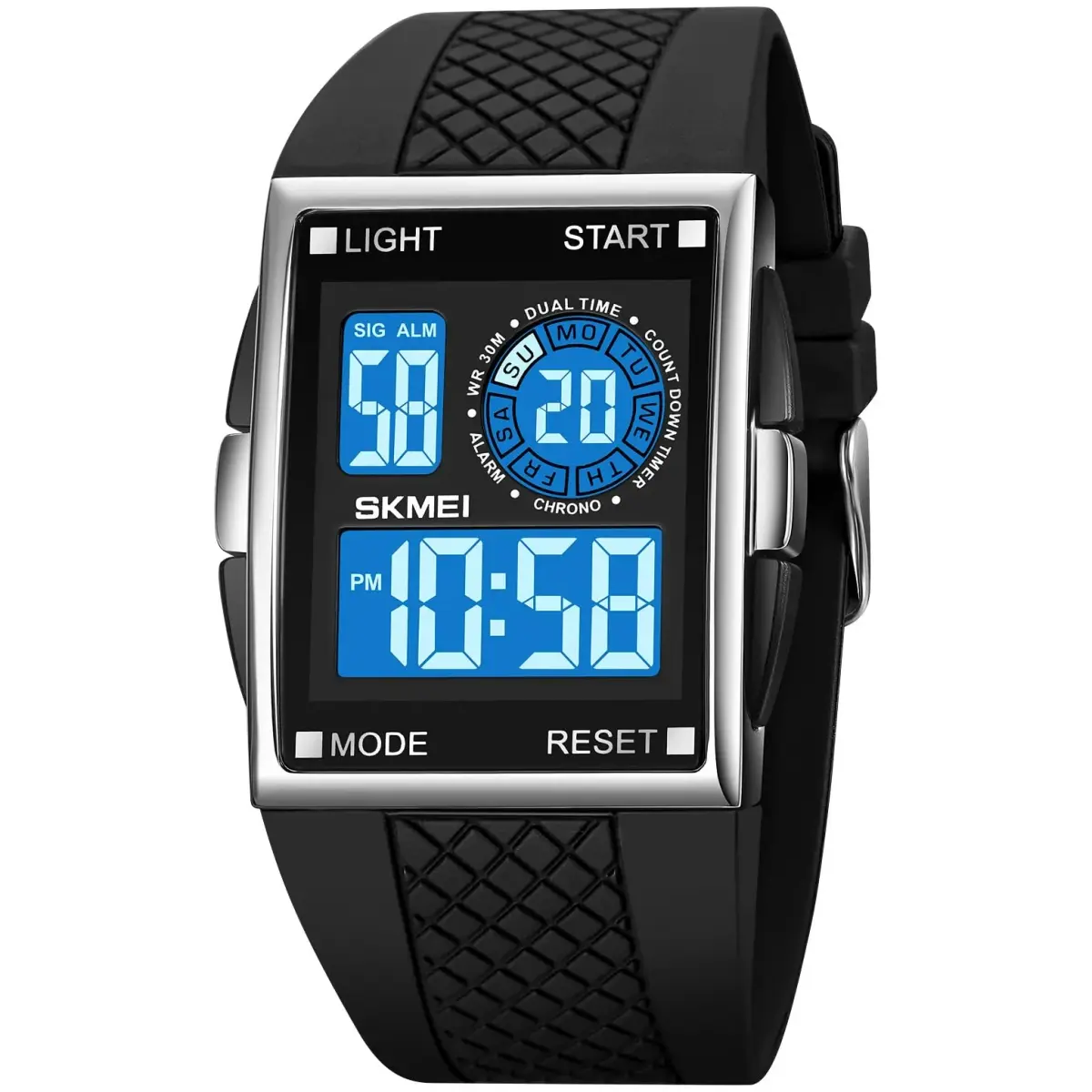 FANMIS Men's Rectangle Analog Digital Sports Watch 34mm Black | Dual Time Zone LED Backlight - main product image