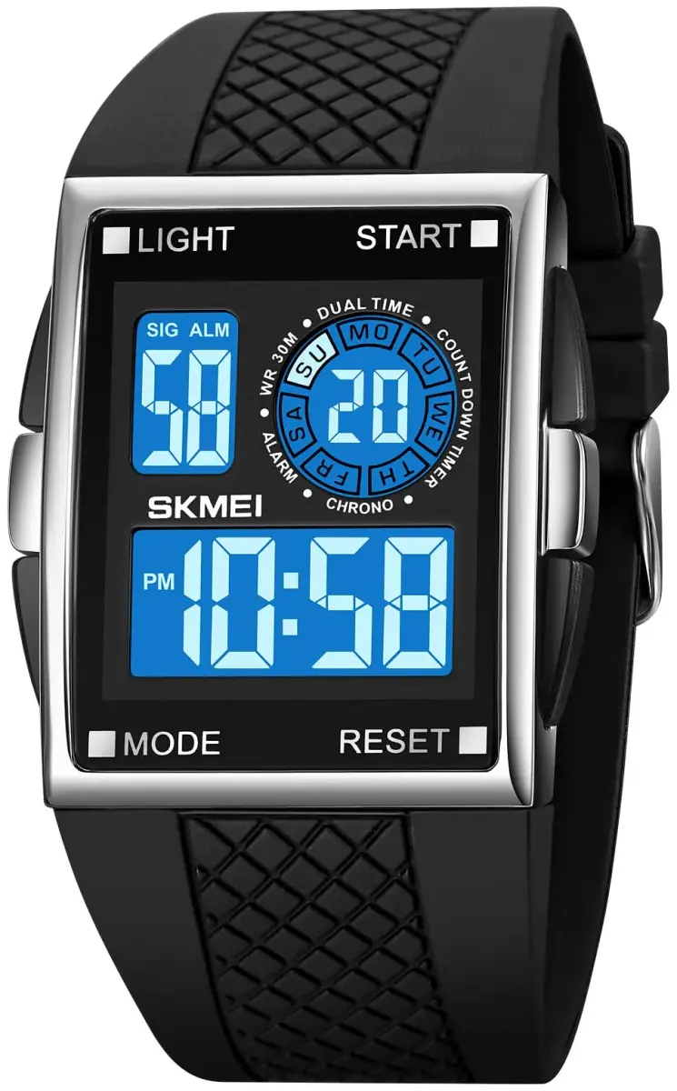 FANMIS Men's Rectangle Analog Digital Sports Watch 34mm Black | Dual Time Zone LED Backlight - main product image