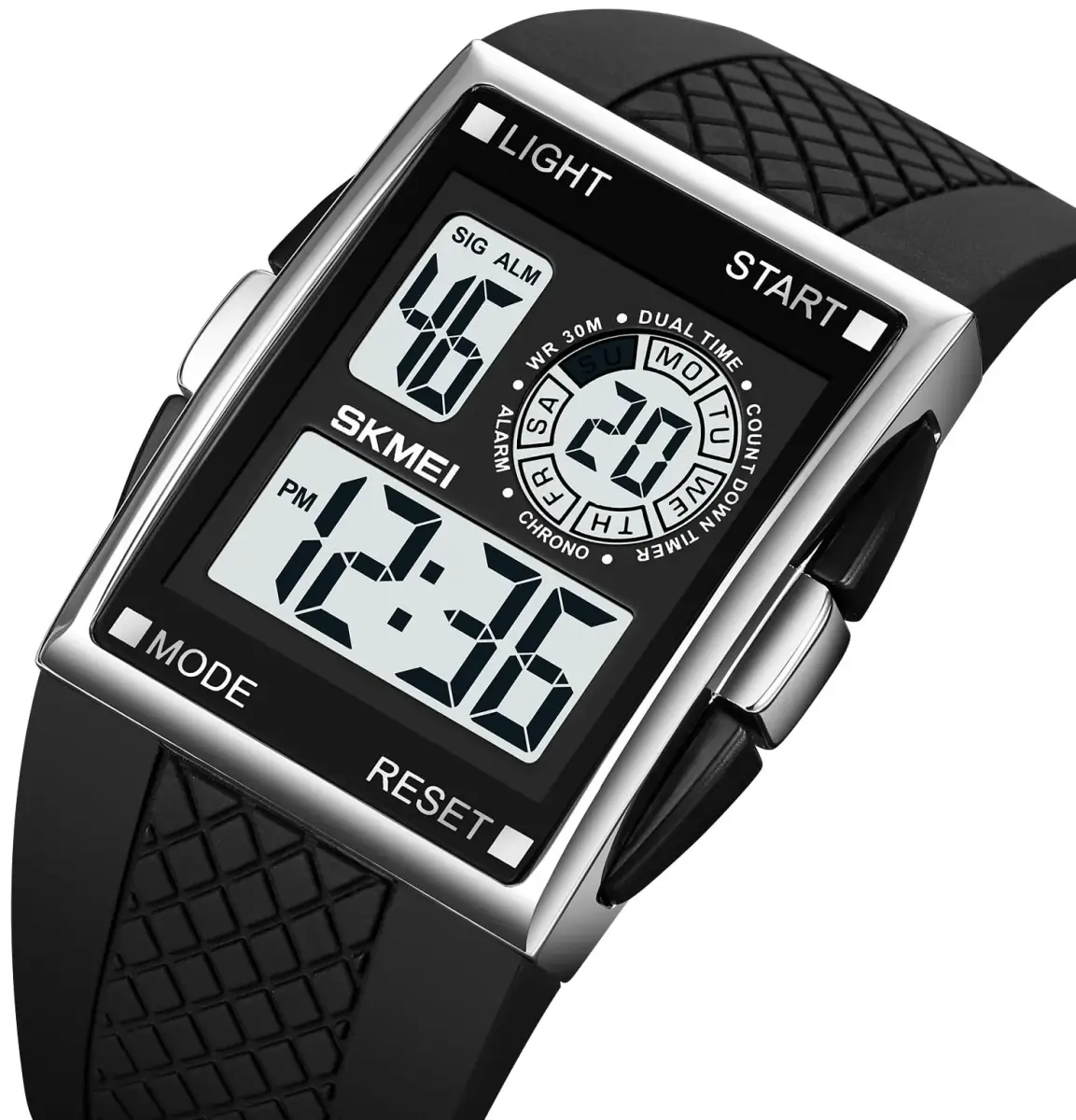 FANMIS Men's Rectangle Analog Digital Sports Watch 34mm Black | Dual Time Zone LED Backlight - view 2