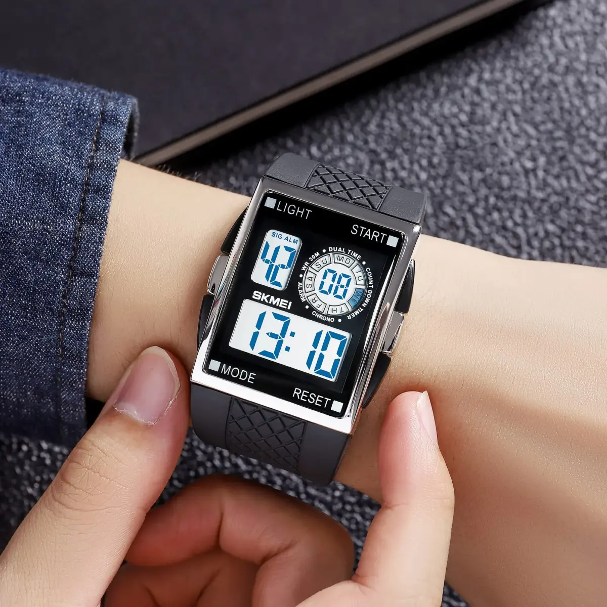 FANMIS Men's Rectangle Analog Digital Sports Watch 34mm Black | Dual Time Zone LED Backlight - view 3