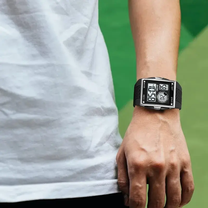 FANMIS Men's Rectangle Analog Digital Sports Watch 34mm Black | Dual Time Zone LED Backlight - view 4