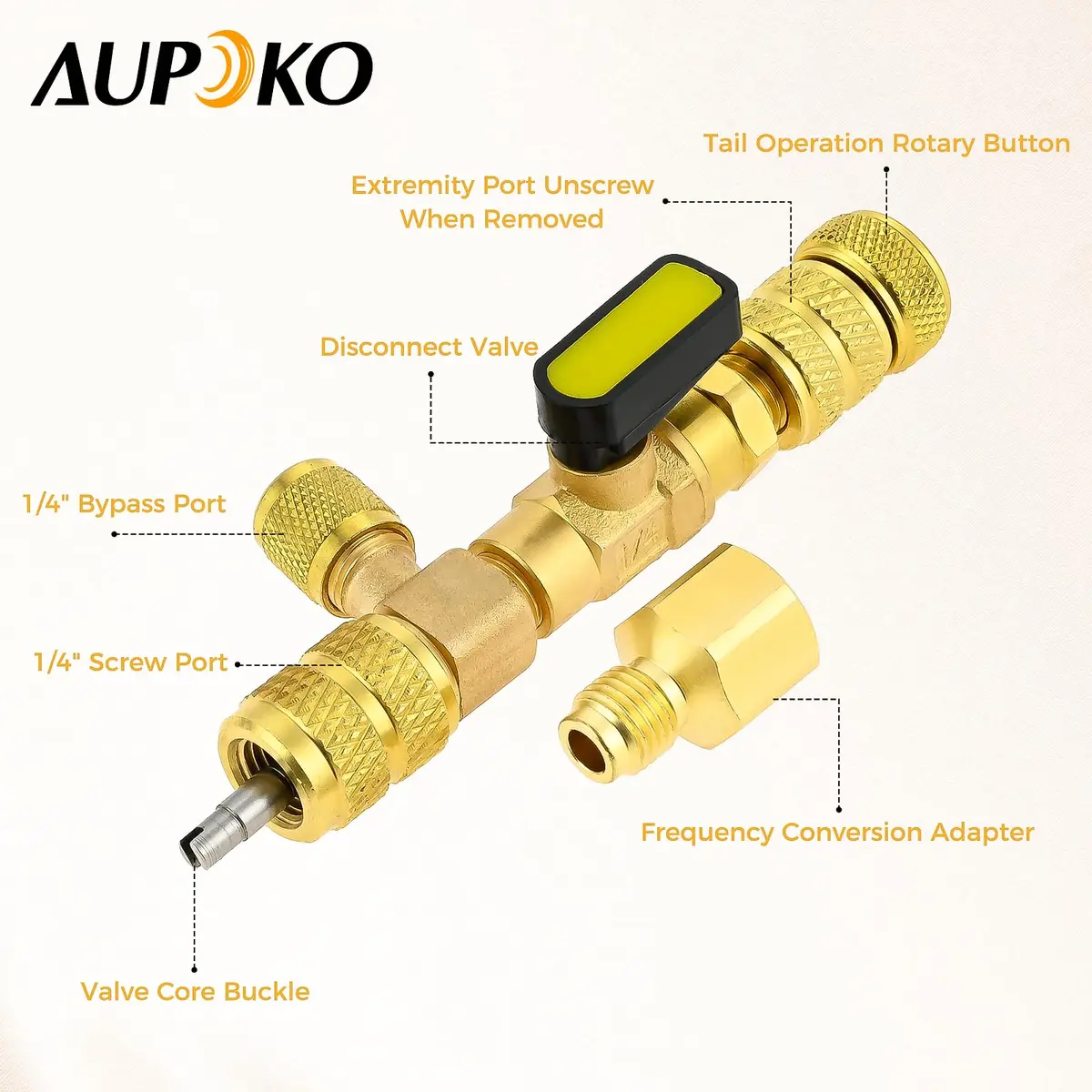 Aupoko Valve Core Remover Installer Tool R410A R22 AC Schrader Valve Core Remover with Dual Size 1/4"-5/16" Port | HVAC Drain Line Blow Out Tool - view 2