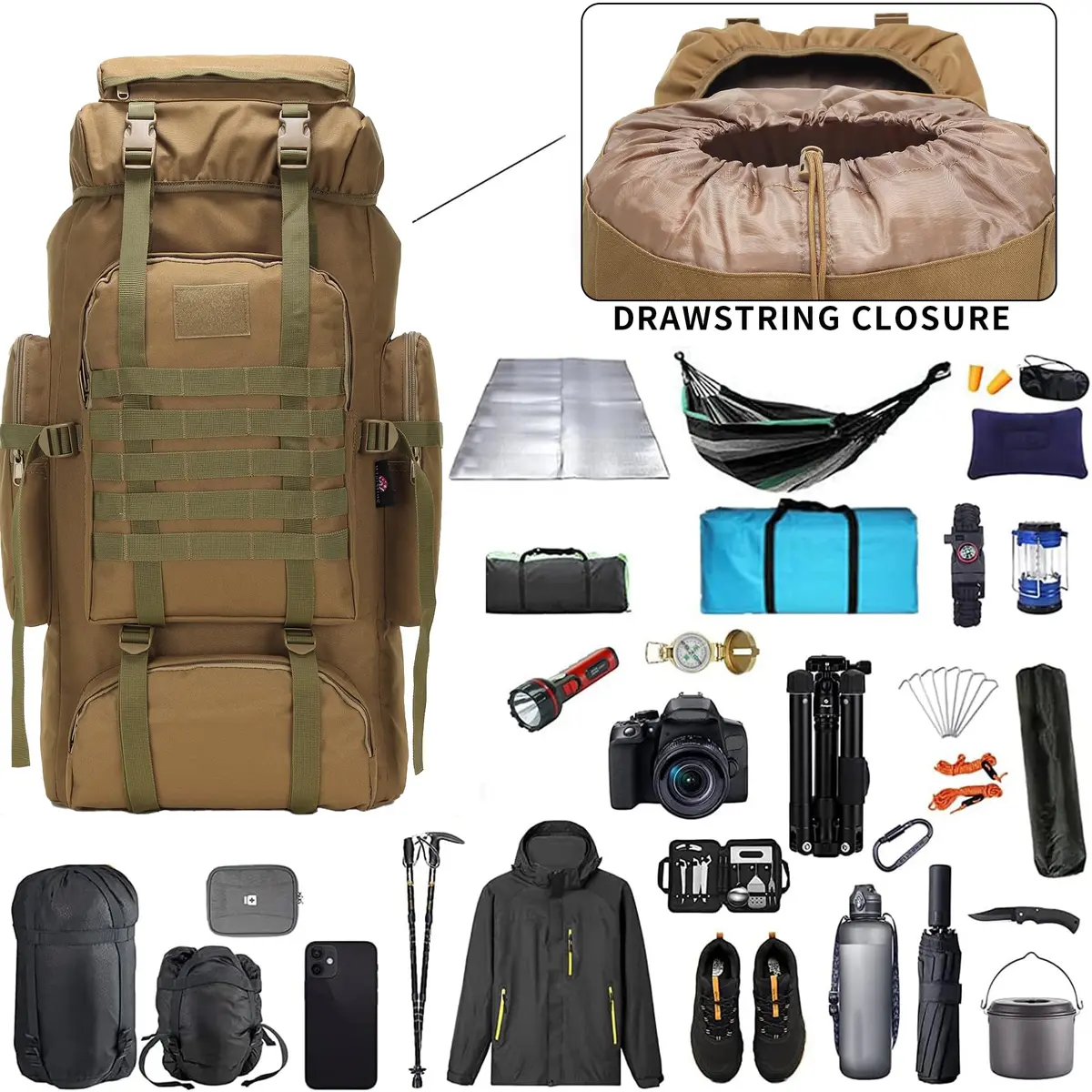 W WINTMING 70L Hiking Backpack for Men | Military Rucksack with Molle System & Expandable Capacity - view 4