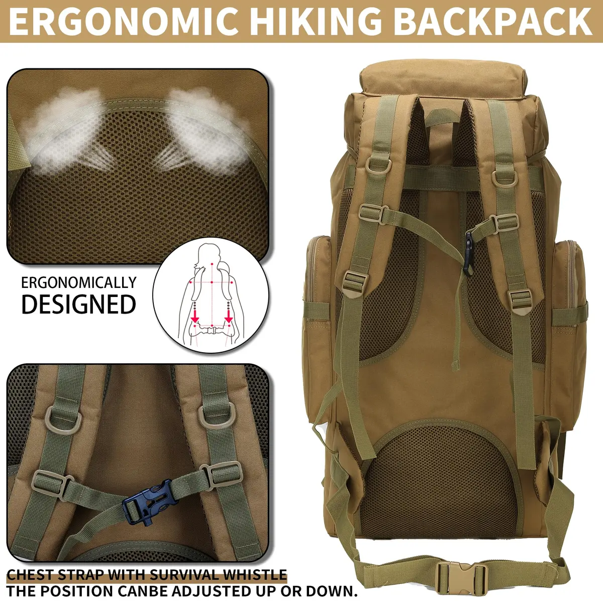 W WINTMING 70L Hiking Backpack for Men | Military Rucksack with Molle System & Expandable Capacity - view 5