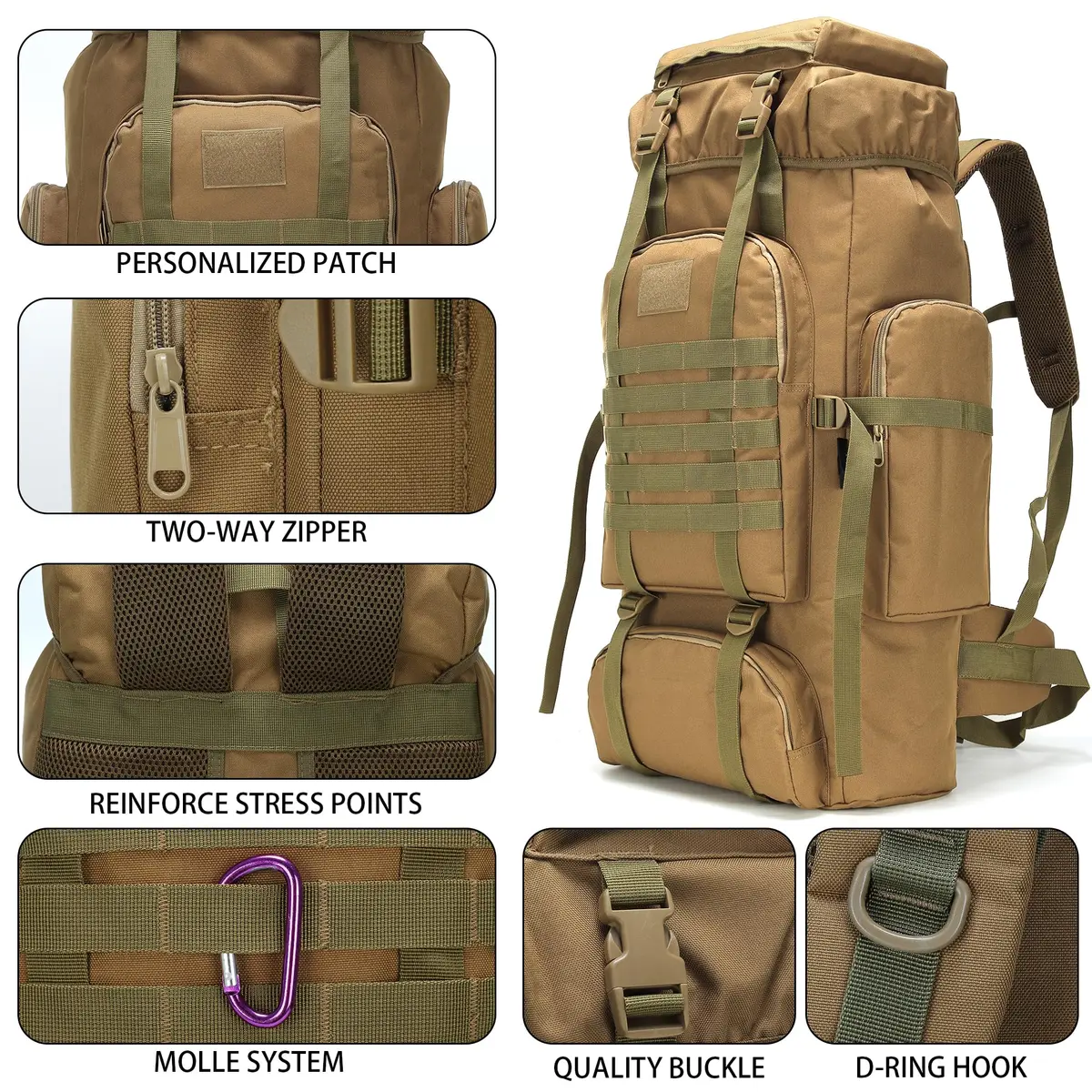 W WINTMING 70L Hiking Backpack for Men | Military Rucksack with Molle System & Expandable Capacity - view 6