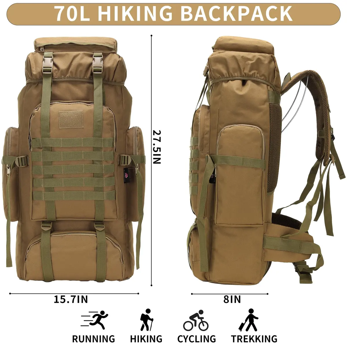 W WINTMING 70L Hiking Backpack for Men | Military Rucksack with Molle System & Expandable Capacity - view 2
