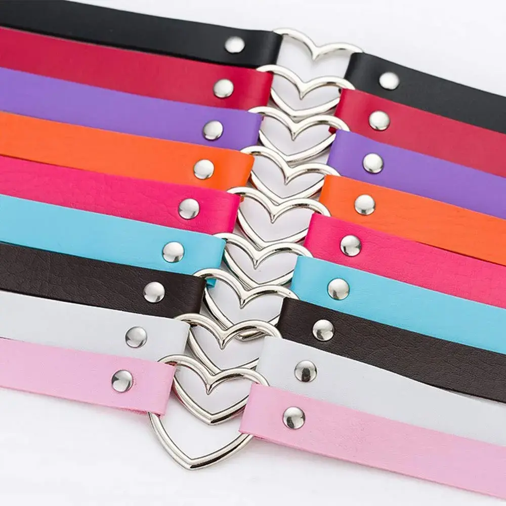 ETHOON Love Heart PU Leather Choker Necklace Pink | 40 cm (15.7") Adjustable - view 4