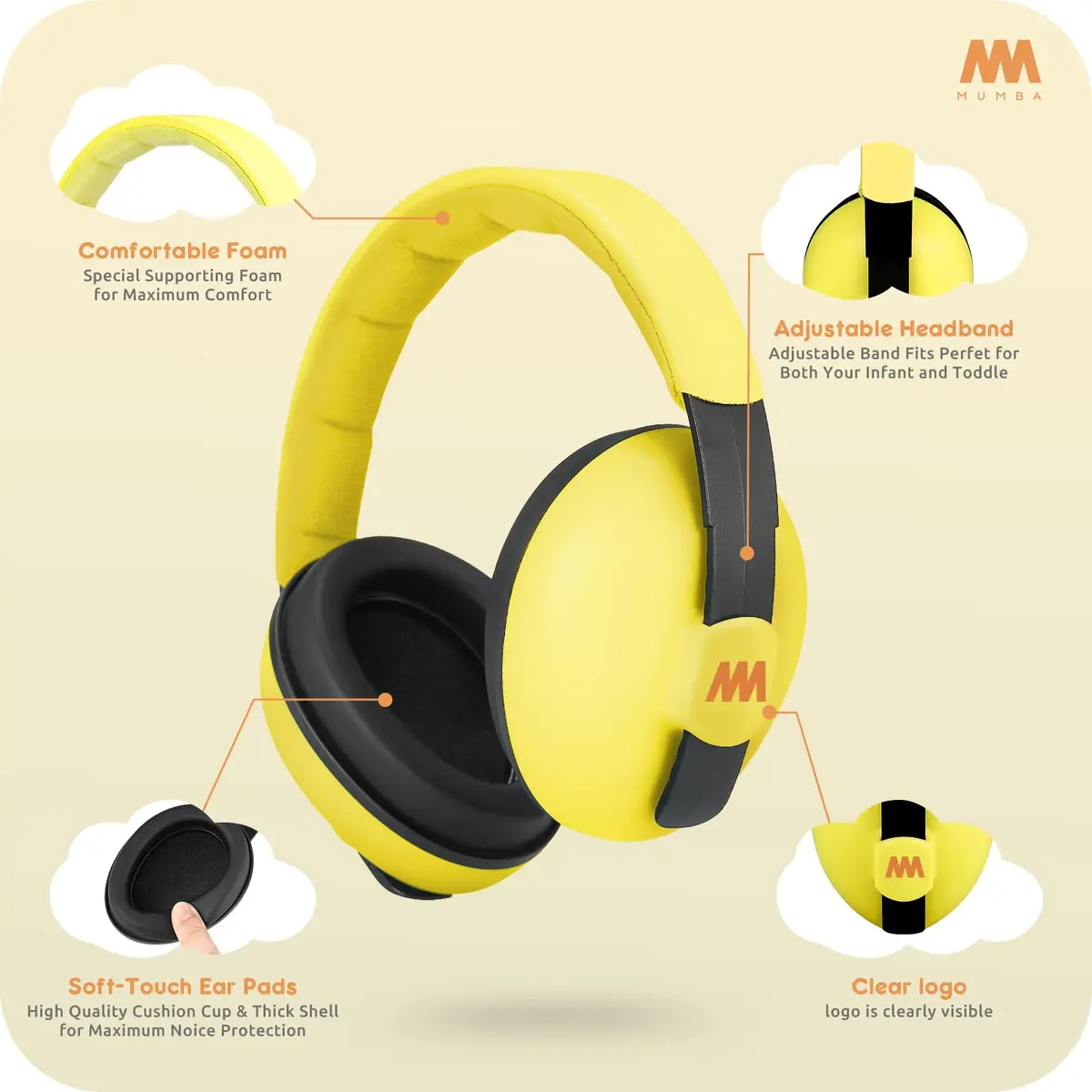 Mumba Baby Earmuffs for Infants & Toddlers, Ages 3 Months-3 Years, Yellow | Noise Cancelling Headphones with 31dB NRR - view 6