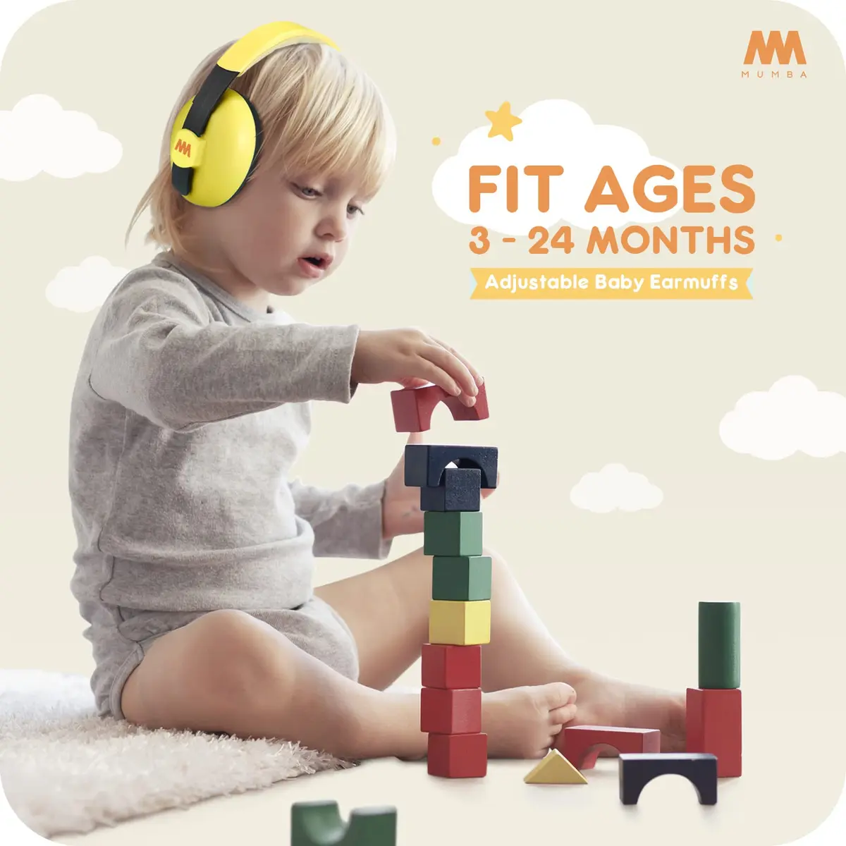 Mumba Baby Earmuffs for Infants & Toddlers, Ages 3 Months-3 Years, Yellow | Noise Cancelling Headphones with 31dB NRR - view 2