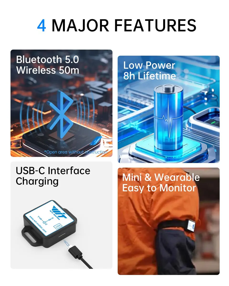 WITMOTION WT901BLECL 9-Axis IMU Sensor 51.5mm x 36.1mm x 15mm | Bluetooth 5.0 Accelerometer Inclinometer with Kalman Filter - view 6