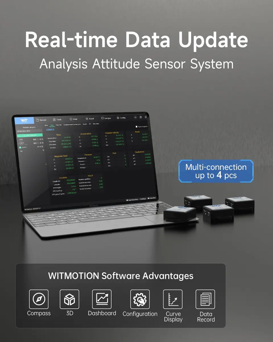 WITMOTION WT901BLECL 9-Axis IMU Sensor 51.5mm x 36.1mm x 15mm | Bluetooth 5.0 Accelerometer Inclinometer with Kalman Filter - view 8
