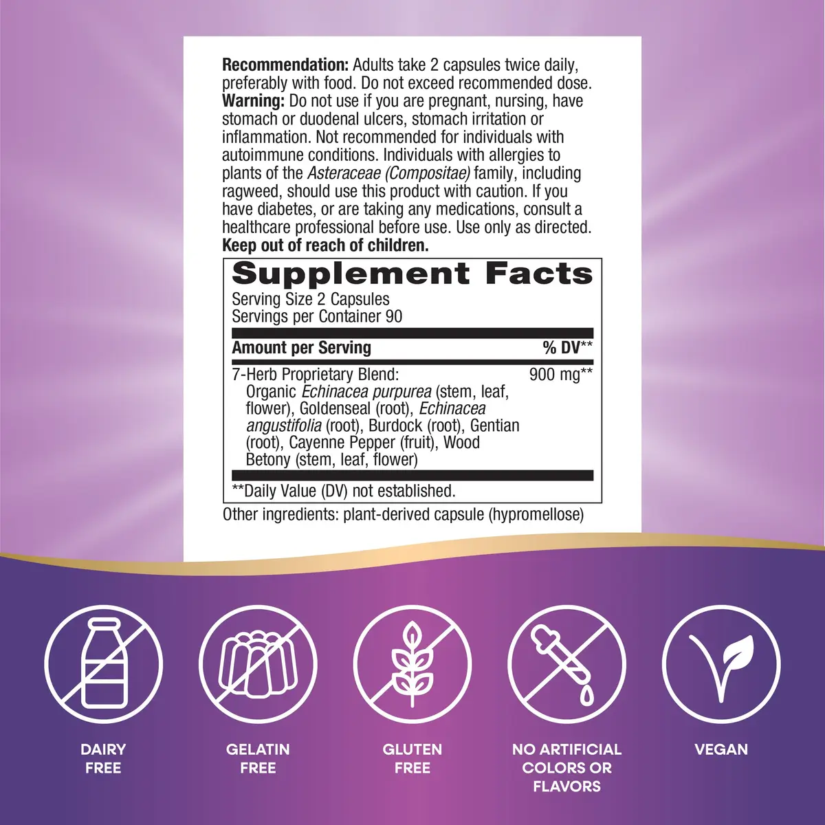Nature's Way Echinacea-Goldenseal 900 mg | Immune Support Herb Capsules (180 Pack of 2) - view 2