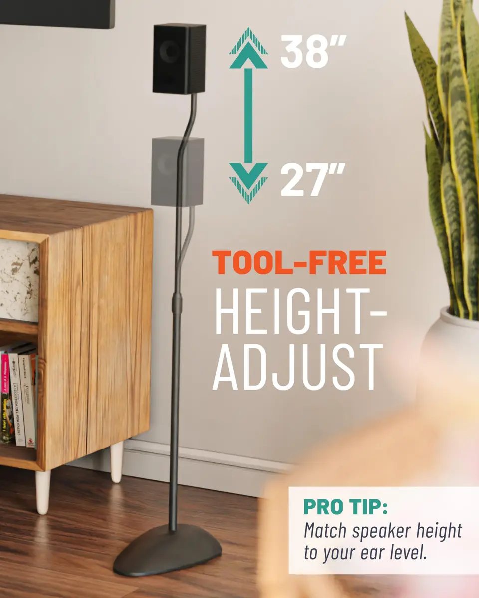 ECHOGEAR Universal Speaker Stands Pair - Height Adjustable 11" (28cm) - Steel Construction - Black - view 2