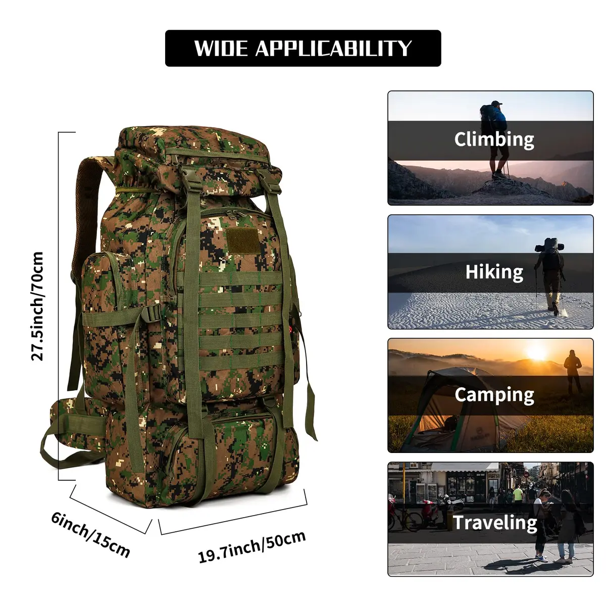 W WINTMING 70L Hiking Backpack with Molle System | Jungle Camouflage, Unisex-Adult - view 6