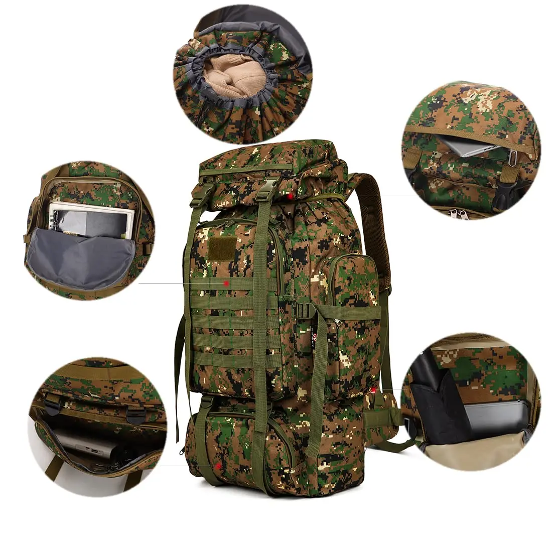 W WINTMING 70L Hiking Backpack with Molle System | Jungle Camouflage, Unisex-Adult - view 7